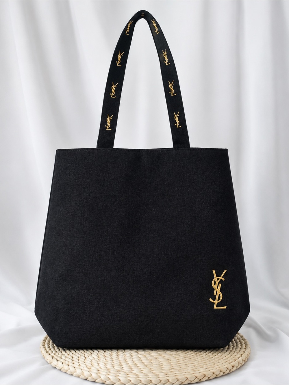 Saint Laurent Black Canvas Tote with Gold YSL Logo - Picture 2 of 5